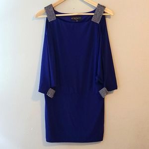 Betsy & Adam Blue Shoulder Cut Out Dress